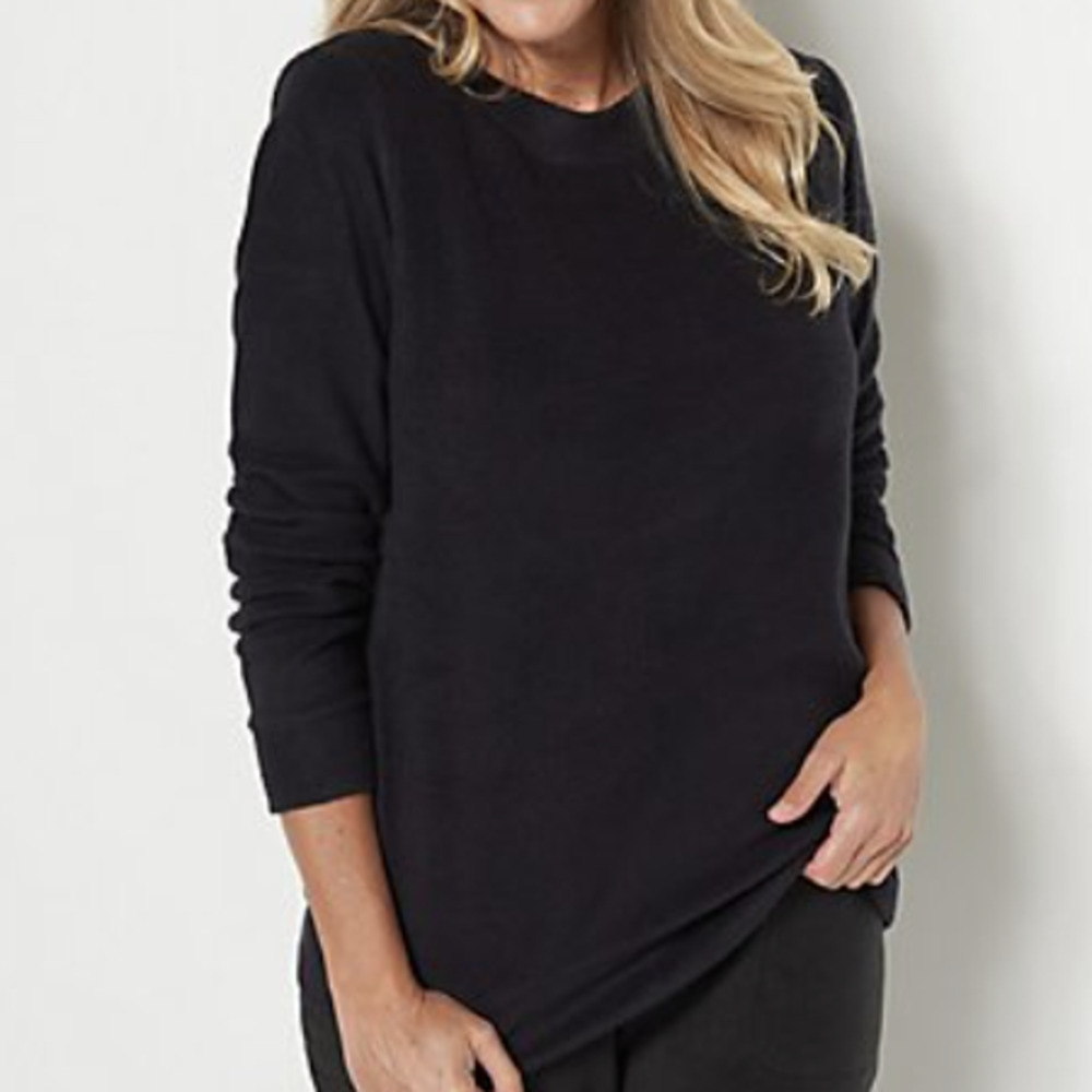 Denim & Co. Comfort Zone Baby Sherpa Crewneck Pullover in Black, Size L‌